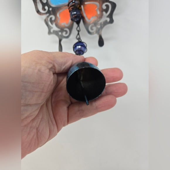 Metal Butterfly Windchime Bell Decorative Marbles Blue Orange Black Cut Out - Picture 5 of 11